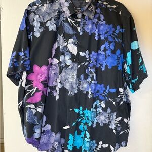 Robert Graham Men’s Short Sleeve Black Shirt with Blue, Teal and Pink Flowers